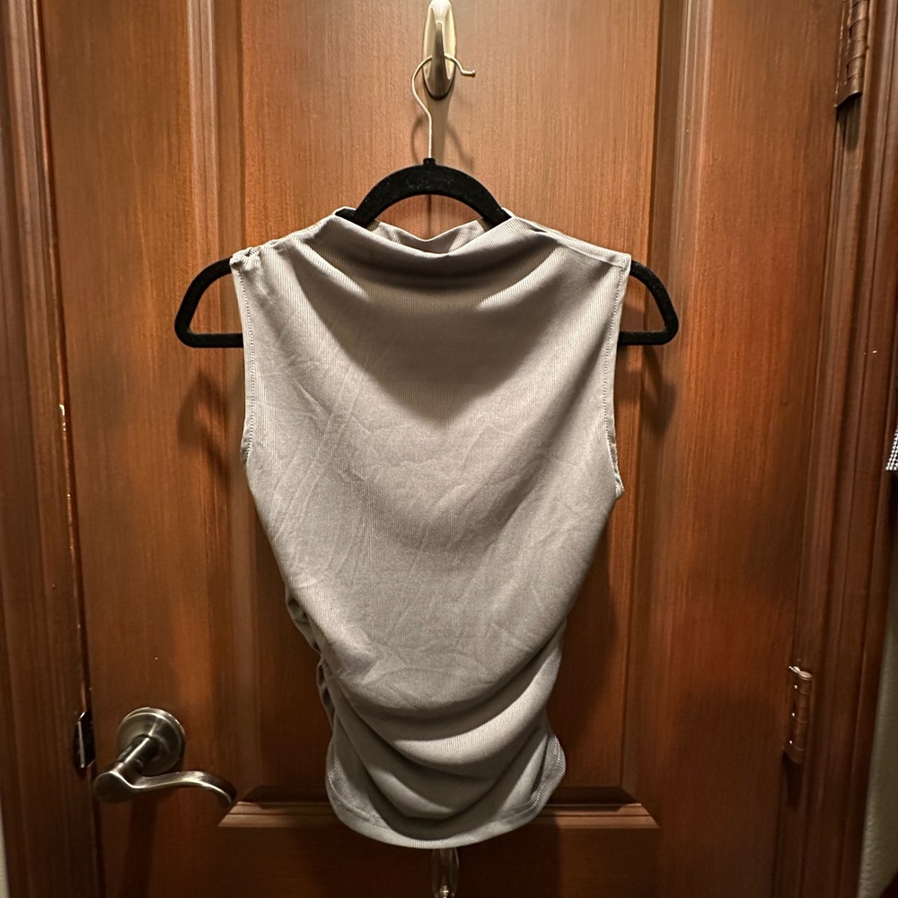 SHEIN Ruched Asymmetrical Tan Gold Tank Top